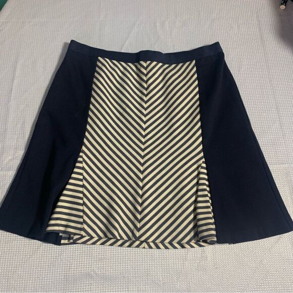 ANN TAYLOR Blue Cream Colorblock Striped Retro A-Line Skirt - Picture 3 of 10